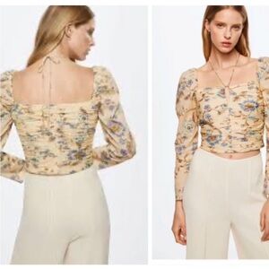 Mango Yellow Floral Ruffles Corset Top LHalter Femenine Cottage